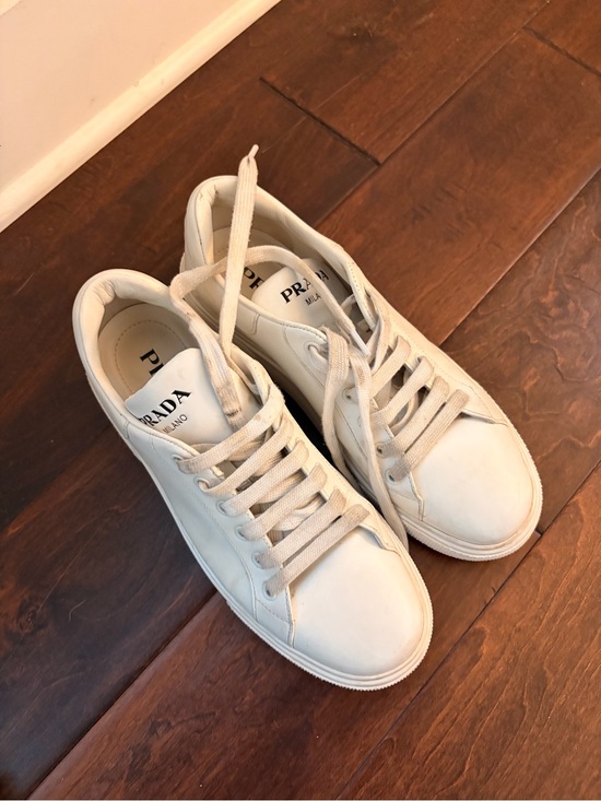 Prada Shoes - Prada Cream Leather Low-Top Sneakers